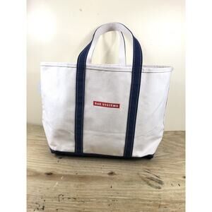 L.L. Bean Bag Canvas Boat Tote White Blue XLarge Cotton USA